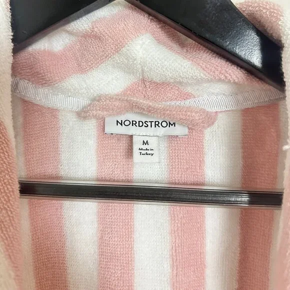 NORDSTROM Stripe Hydrocotton Terry Robe in Pink Peachskin White Stripe Medium